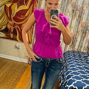 Forever 21 Magenta Ruffle Peplum Top sz Small